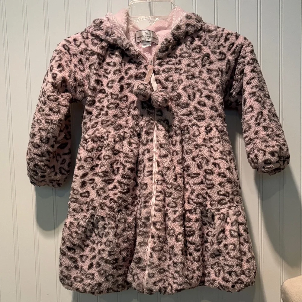 American Widgeon Girls Pink & Gray Animal Print Hooded Coat Size 6